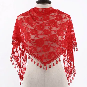 Модный Кружевной Треугольный шарф с полой кисточкой, Женский платок для девочек, Весенне-летние шали, Шарфы, Длинная Вуаль, Цветочный шарф,