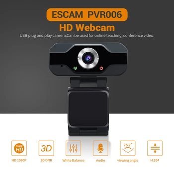 ESCAM PVR006 USB Веб-Камера Full HD 1080P С Микрофоном Шумоподавления Skype Streaming Live Camera Для Компьютера