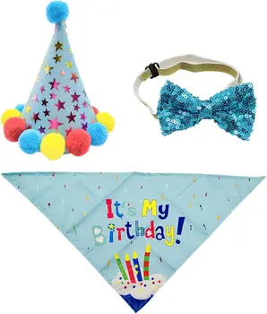 Бандана на день рождения, шапки-бабочки, товары для вечеринки в честь дня рождения собак, милые наряды, портативные для маленьких средних собак, кошек, собак, костюм на день рождения для