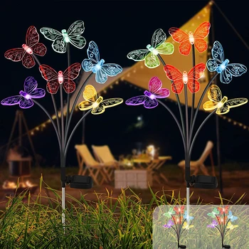 Уличная садовая лампа-качели с солнечной бабочкой; 6 красочных изменяющих цвет водонепроницаемых солнечных ламп для рождественского украшения сада.