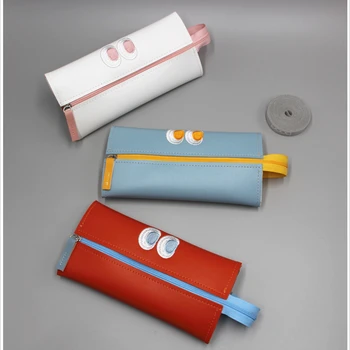 Мультяшные Кавайные принты для глаз, сумка для карандашей, сумка для хранения канцелярских принадлежностей на молнии, сумка для студенческих ручек, Кожаная сумка для косметических помад