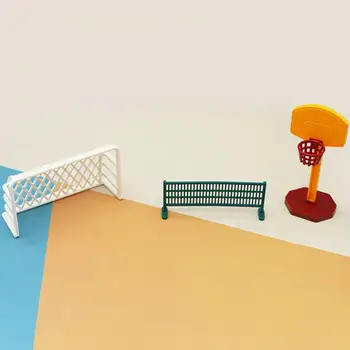1 комплект спортивного комплекта для кукольного домика, реалистичная пластиковая подставка для мини-баскетбола, футбольная теннисная сетка, стол для настольного тенниса для микроландшафта