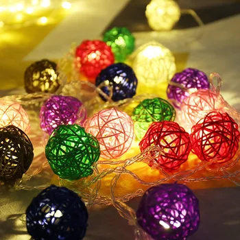 Романтический гирляндный светильник длиной 4 м, 5 см, шарики из тайской лозы, светодиодные бусины, свадебные и рождественские украшения, Рождественский гирляндный светильник