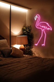Неоновая вывеска Flamingo с питанием от USB для декора комнаты, светодиодная неоновая ночная лампа с регулируемой яркостью для ресторана в подарок на день рождения