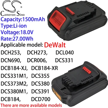Камерон Китайско Итиумовый аккумулятор 1500 мАч 18,0 В для DeWalt DCE089D1R-QW, DCF610, DCF610D2-QW, DCF610S2, DCF805, DCF813, DCE089, DCE089D1G-QW