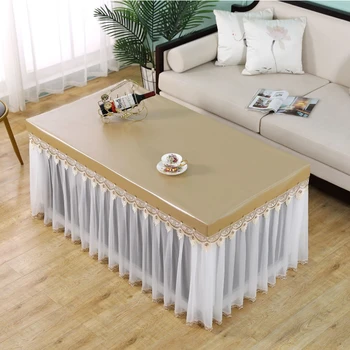 Юбка для сладкого стола в европейском стиле, покрытие стола из ПВХ с кружевной юбкой, водонепроницаемая прочная чайная скатерть с полным покрытием