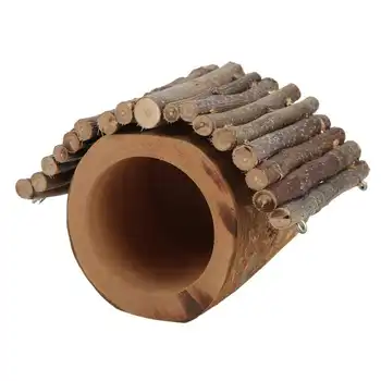 Хомяк, туннель на дереве, Забавная игрушка Applewood Уникальной формы, укрытие на дереве для хомяка, безопасное Украшение клетки с крышей для маленьких