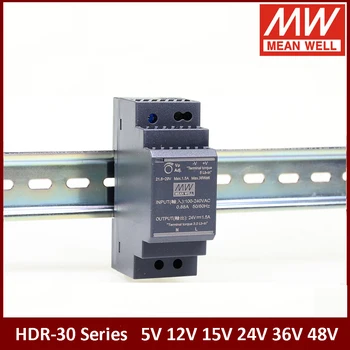 Подлинный Mean Well HDR-30 Серии 5V 12V 15V 24V 48V Ультратонкий Импульсный Источник питания на DIN-рейке Meanwell HDR-30-5 HDR-30-24