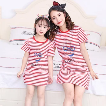Весенне-летняя детская пижама с героями мультфильмов, ночное белье для девочек, хлопковое платье для родителей и детей с коротким рукавом, ночная рубашка для мальчиков, платье для девочек
