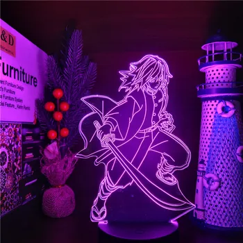 Kimetsu No Yaiba Giyu Tomioka Акриловая 3D Визуальная Лампа LED Light для Домашнего Декора Комнаты Light Cool Kids Gift Amine Figure Night Light