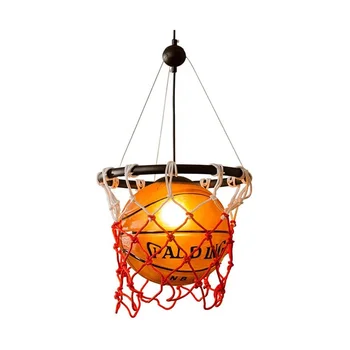 Lampara colgante creativa de red de baloncesto para ninos, iluminacion de techo colgante de bola redonda para dormitorio, r