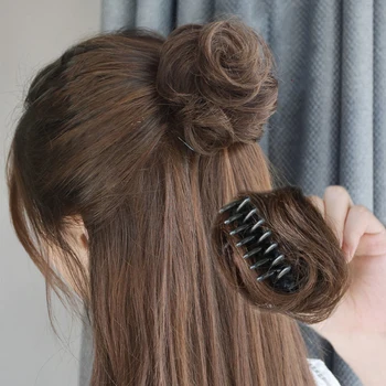 Вьющиеся Короткие синтетические волосы для наращивания, Шиньон, бублик, парик с заколкой-коготком в шиньоне для женщин