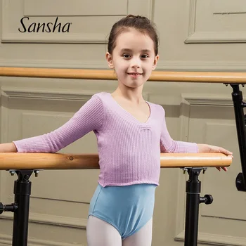 Детский свитер для девочек Sansha, топ для разминки для балетных танцев, танцевальная одежда, вязаный свитер 80AG0002