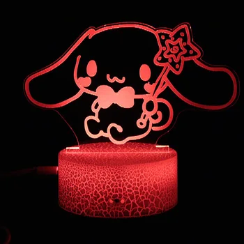 Sanrio Hello Kitty Kuromi My Melody Cinnamoroll 3D Ночник Мультяшный Домашний Декор для спальни Вокруг светодиодной маленькой настольной лампы