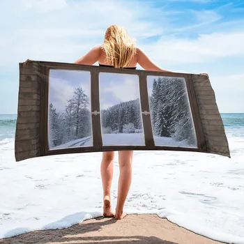 Банные полотенца из микрофибры Window Snow Forest, Быстросохнущее круглое пляжное полотенце для плавания, полотенце для лица в спортивном зале