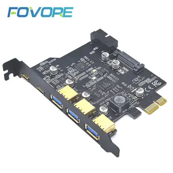 Тип C USB 3.2 Gen1 PCIE Card Концентратор USB 3.0 PCI Express Плата PCI-E PCI E USB 3 Адаптер Множитель USB3 3.1 Контроллер Riser Card